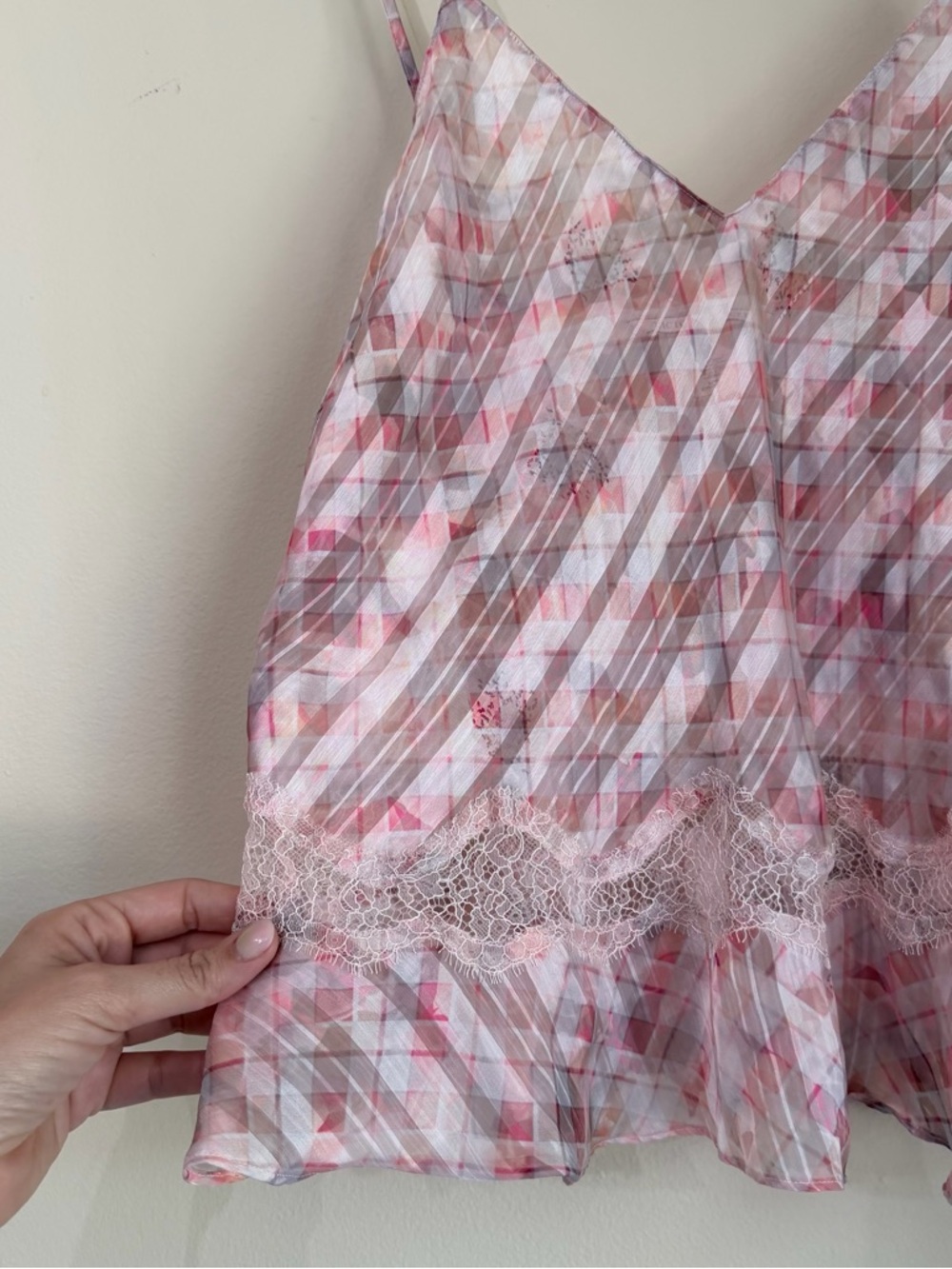 Victoria's Secret Sheer Pink & White Printed Cami